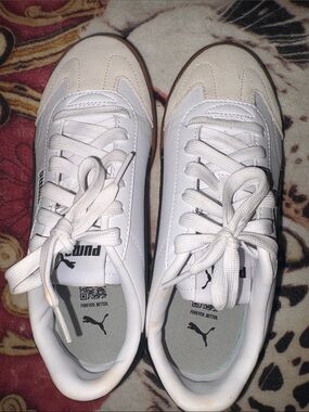 Puma White and Cream Low-Top Sneakers